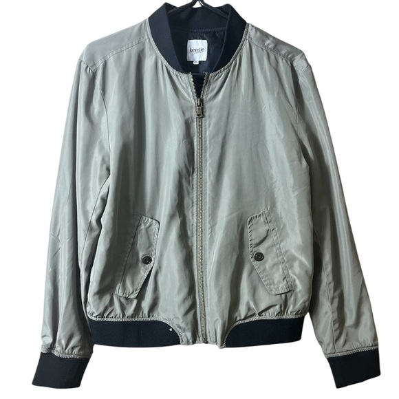 Kensie Khaki Green Bomber Jacket with Ribbed Trim Size Small Retro Grunge Skater - Picture 1 of 9
